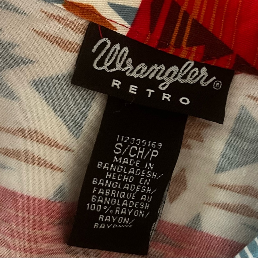 Wrangler Retro Teal Red Brown Southwest Aztec Pearl Snap Western Shirt, Size S - Picture 13 of 15